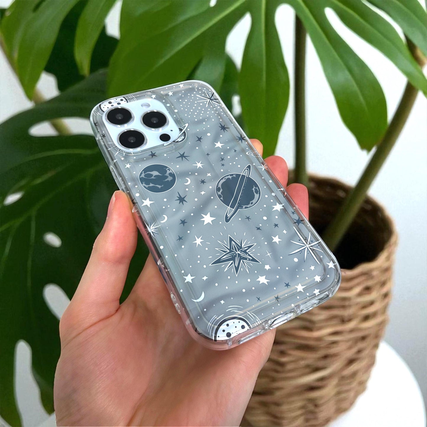 Celestial Moon Star Phone Case for iPhone 17 16 15 14 13 12 11 11 Pro Max Mini 7 8 XR XS X Shockproof Silicone Phone Cover with Custom Name