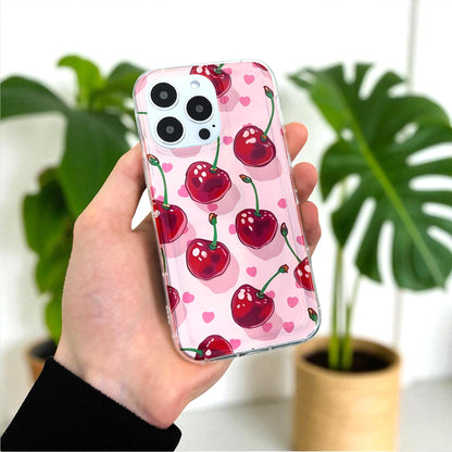 Cherry Pink Heart Phone Case for iPhone 17 16 15 14 13 12 11 11 Pro Max Mini 7 8 XR XS X Shockproof Silicone Phone Cover with Custom Name