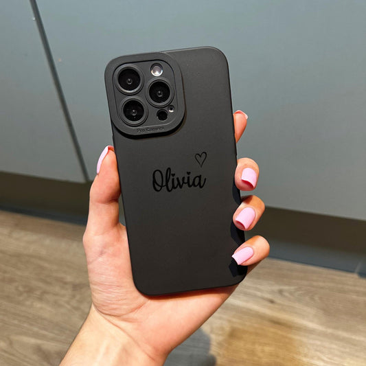 Personalised Name Black Phone Case with Cursive Name and Heart for iPhone 17 16 15 14 13 12 11 11 Pro Max Mini 7 8 XR X Shockproof Cover