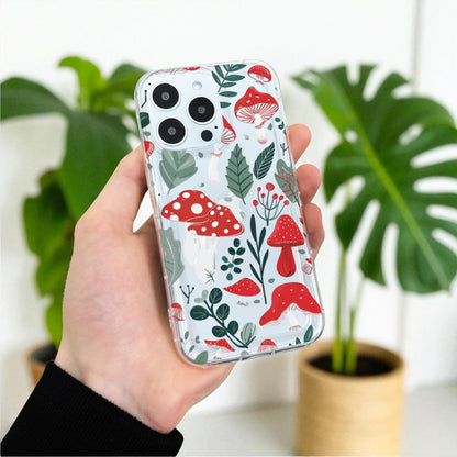 Red Mushroom Clear Phone Case for iPhone 17 16 15 14 13 12 11 11 Pro Max Mini 7 8 XR XS X Shockproof Silicone Phone Cover Custom Name