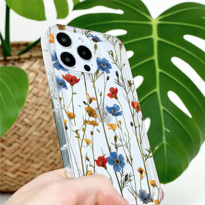 Pressed Flower Print Clear Phone Case for iPhone 17 16 15 14 13 12 11 11 Pro Max Mini 7 8 XR XS X Shockproof Silicone Cover Custom Name