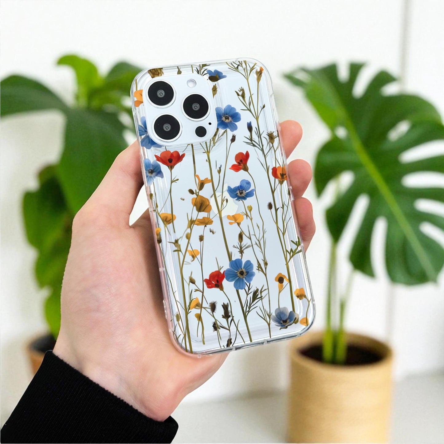 Pressed Flower Print Clear Phone Case for iPhone 17 16 15 14 13 12 11 11 Pro Max Mini 7 8 XR XS X Shockproof Silicone Cover Custom Name