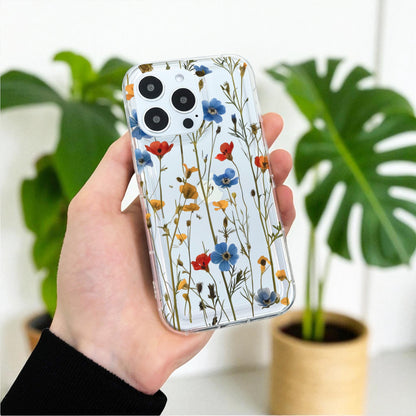 Pressed Flower Print Clear Phone Case for iPhone 17 16 15 14 13 12 11 11 Pro Max Mini 7 8 XR XS X Shockproof Silicone Cover Custom Name