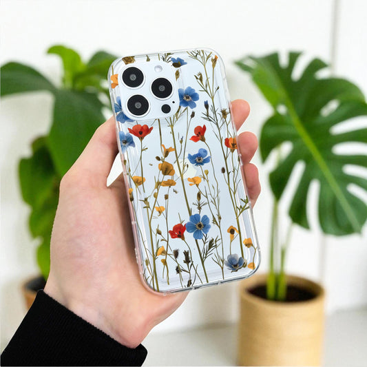 Pressed Flower Print Clear Phone Case for iPhone 17 16 15 14 13 12 11 11 Pro Max Mini 7 8 XR XS X Shockproof Silicone Cover Custom Name