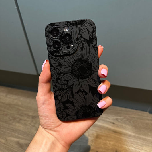 Black Sunflower Floral Print Phone Case for iPhone 17 16 15 14 13 12 11 11 Pro Max Mini 7 8 XR XS X Shockproof Phone Cover Customised Name