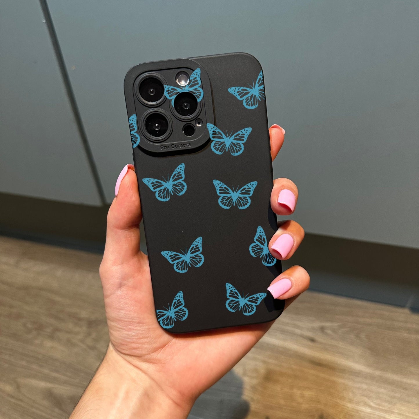 Blue Butterfly Pattern Phone Case for iPhone 17 16 15 14 13 12 11 11 Pro Max Mini 7 8 XR XS X Shockproof Phone Cover with Customised Name