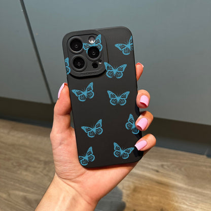 Blue Butterfly Pattern Phone Case for iPhone 17 16 15 14 13 12 11 11 Pro Max Mini 7 8 XR XS X Shockproof Phone Cover with Customised Name