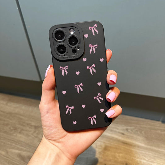 Pink Bow Heart Phone Case for iPhone 17 16 15 14 13 12 11 11 Pro Max Mini 7 8 XR XS X Shockproof Phone Cover with Customised Name