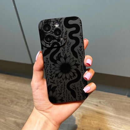 Snake Sunflower Floral  Black Phone Case for iPhone 17 16 15 14 13 12 11 11 Pro Max Mini 7 8 XR XS X Shockproof Phone Cover with Custom Name
