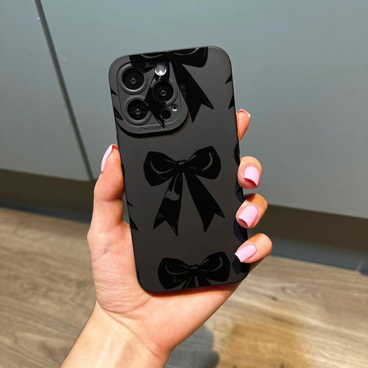 Black Bow Coquette Pattern Phone Case for iPhone 17 16 15 14 13 12 11 11 Pro Max Mini 7 8 XR XS X Shockproof Phone Cover Customised Name