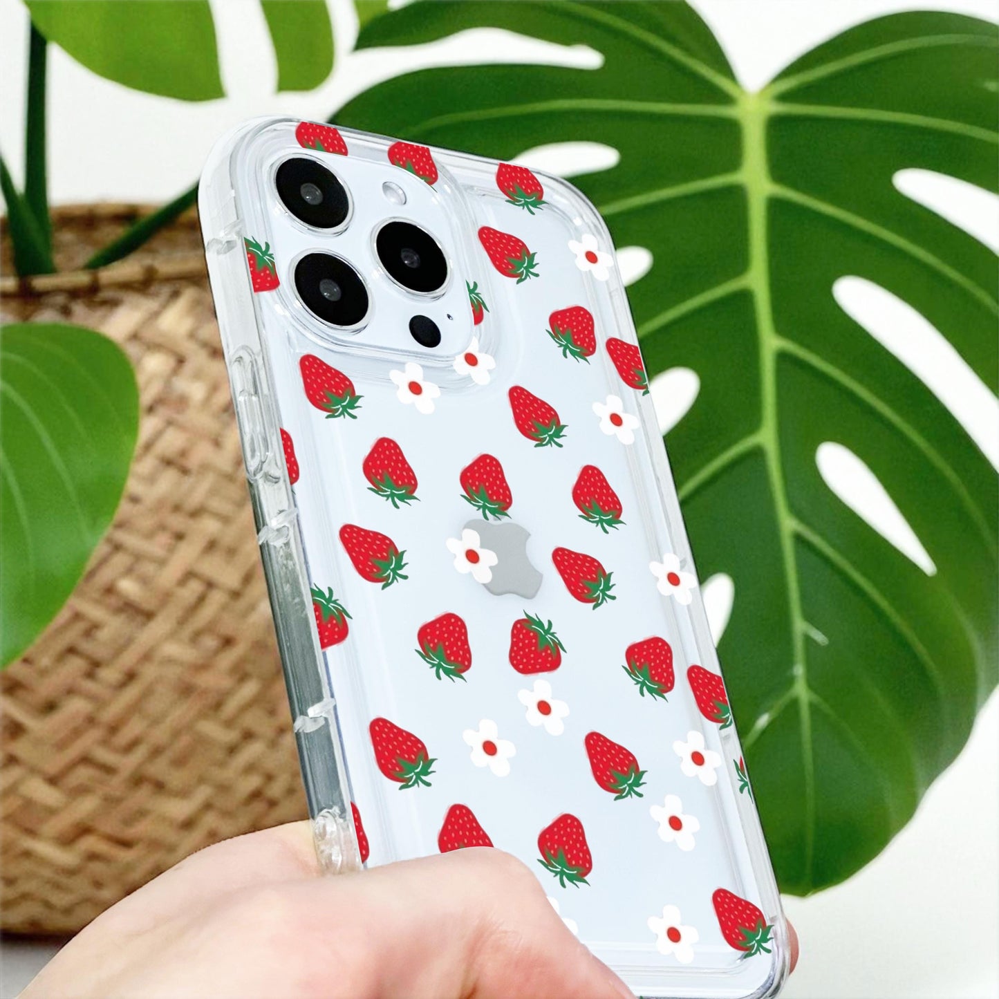 Strawberry Pattern Clear Phone Case for iPhone 17 16 15 14 13 12 11 11 Pro Max Mini 7 8 XR XS X Shockproof Silicone Phone Cover Custom Name