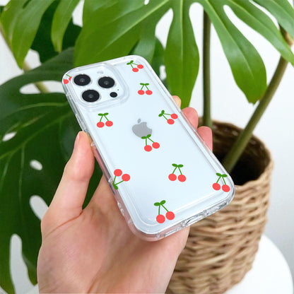 Cherry Pattern Clear Phone Case for iPhone 17 16 15 14 13 12 11 11 Pro Max Mini 7 8 XR XS X Shockproof Silicone Phone Cover with Custom Name