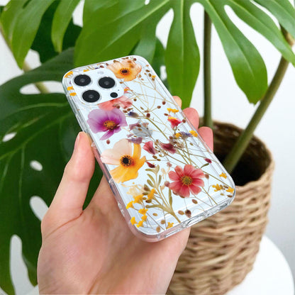 Pressed Flower Print Clear Phone Case for iPhone 17 16 15 14 13 12 11 11 Pro Max Mini 7 8 XR X Shockproof Silicone Phone Cover Custom Name