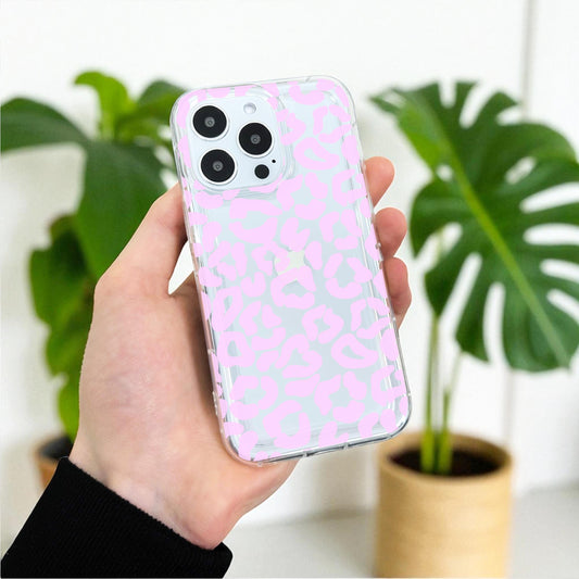 Pink Leopard Print Clear Phone Case for iPhone 17 16 15 14 13 12 11 11 Pro Max Mini 7 8 XR XS X Shockproof Slim Phone Cover