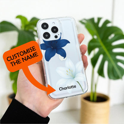 Floral Blue Lily Flower Pattern Clear Phone Case for iPhone 17 16 15 14 13 12 11 11 Pro Max Mini 7 8 XR XS X Shockproof Cover