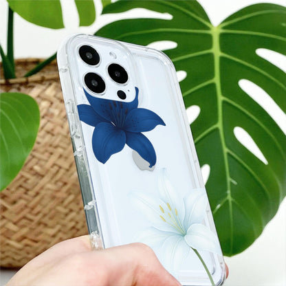 Floral Blue Lily Flower Pattern Clear Phone Case for iPhone 17 16 15 14 13 12 11 11 Pro Max Mini 7 8 XR XS X Shockproof Cover