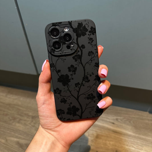 Black Floral Print Flower Phone Case for iPhone 17 16 15 14 13 12 11 11 Pro Max Mini 7 8 XR XS X Shockproof Phone Cover with Customised Name