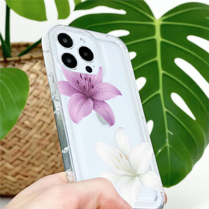 Floral Lily Flower Pattern Clear Phone Case for iPhone 17 16 15 14 13 12 11 11 Pro Max Mini 7 8 XR XS X Shockproof Cover