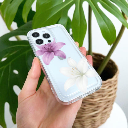 Floral Lily Flower Pattern Clear Phone Case for iPhone 17 16 15 14 13 12 11 11 Pro Max Mini 7 8 XR XS X Shockproof Cover