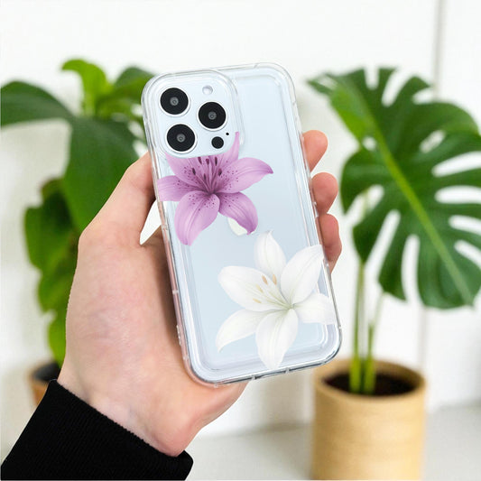 Floral Lily Flower Pattern Clear Phone Case for iPhone 17 16 15 14 13 12 11 11 Pro Max Mini 7 8 XR XS X Shockproof Cover