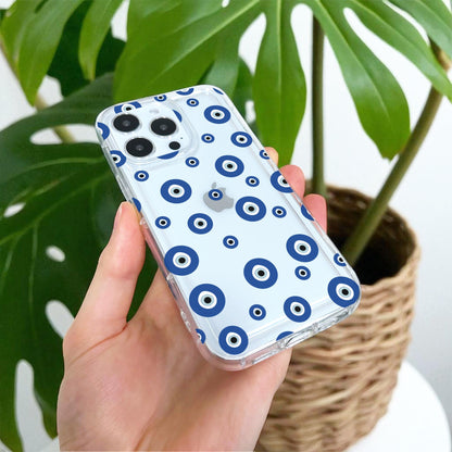 Evil Eye Pattern Clear Phone Case for iPhone 17 16 15 14 13 12 11 11 Pro Max Mini 7 8 XR XS X Shockproof Silicone Phone Cover Custom Name