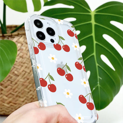 Daisy Cherry Fruit Flower Pattern Clear Phone Case for iPhone 17 16 15 14 13 12 11 11 Pro Max Mini 7 8 XR XS X Shockproof Cover Custom Name