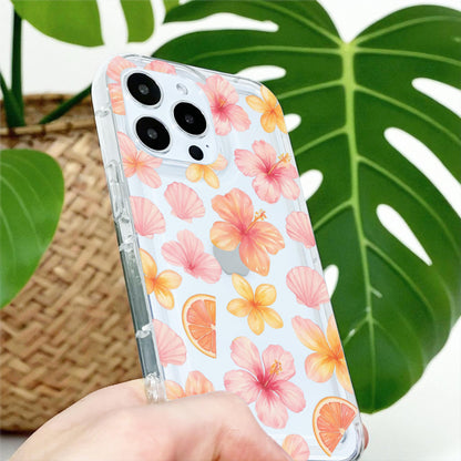Hibiscus Flower Seashell Citrus Fruit Clear Phone Case for iPhone 17 16 15 14 13 12 11 11 Pro Max Mini 7 8 XR XS X Wallet Shockproof Cover