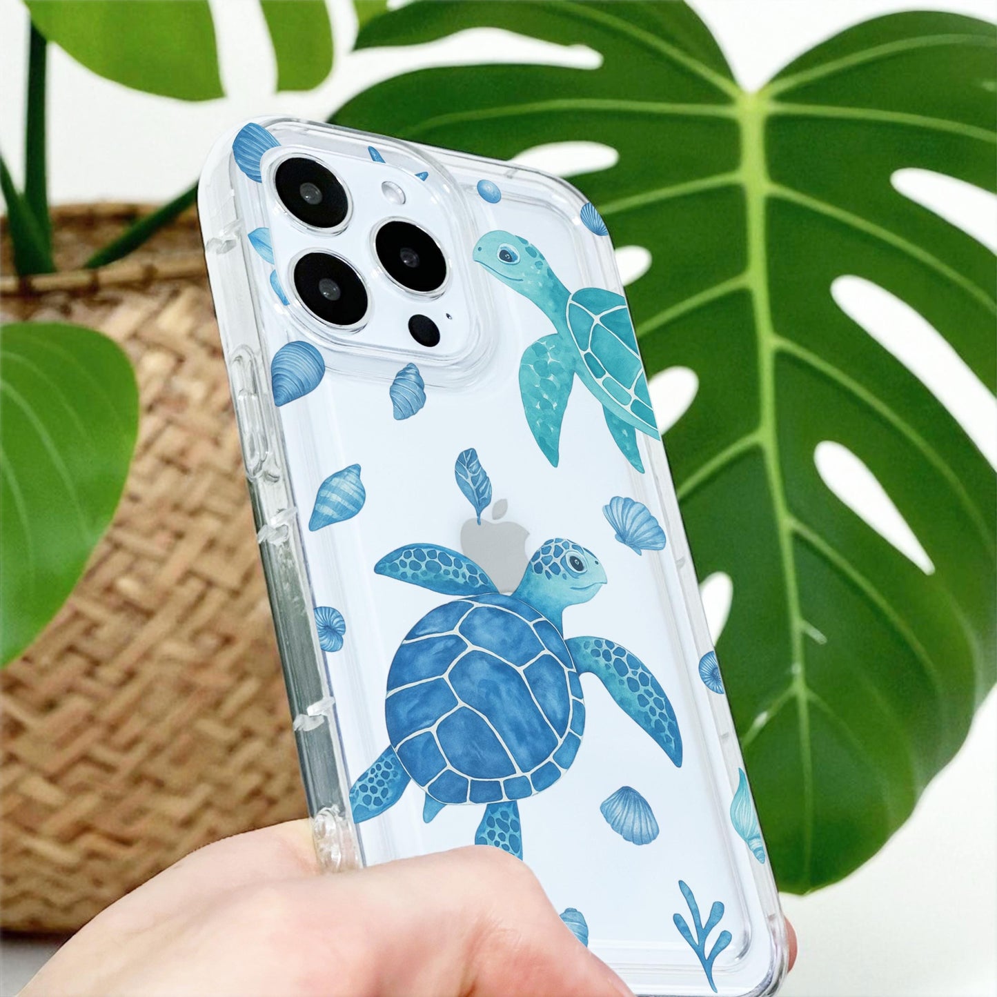 Blue Turtle Pattern Clear Phone Case for iPhone 17 16 15 14 13 12 11 11 Pro Max Mini 7 8 XR XS X Shockproof Cover Custom Name