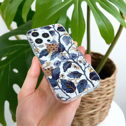 Floral Leaf Pattern Clear Phone Case for iPhone 17 16 15 14 13 12 11 11 Pro Max Mini 7 8 XR XS Shockproof Silicone Phone Cover Custom Name