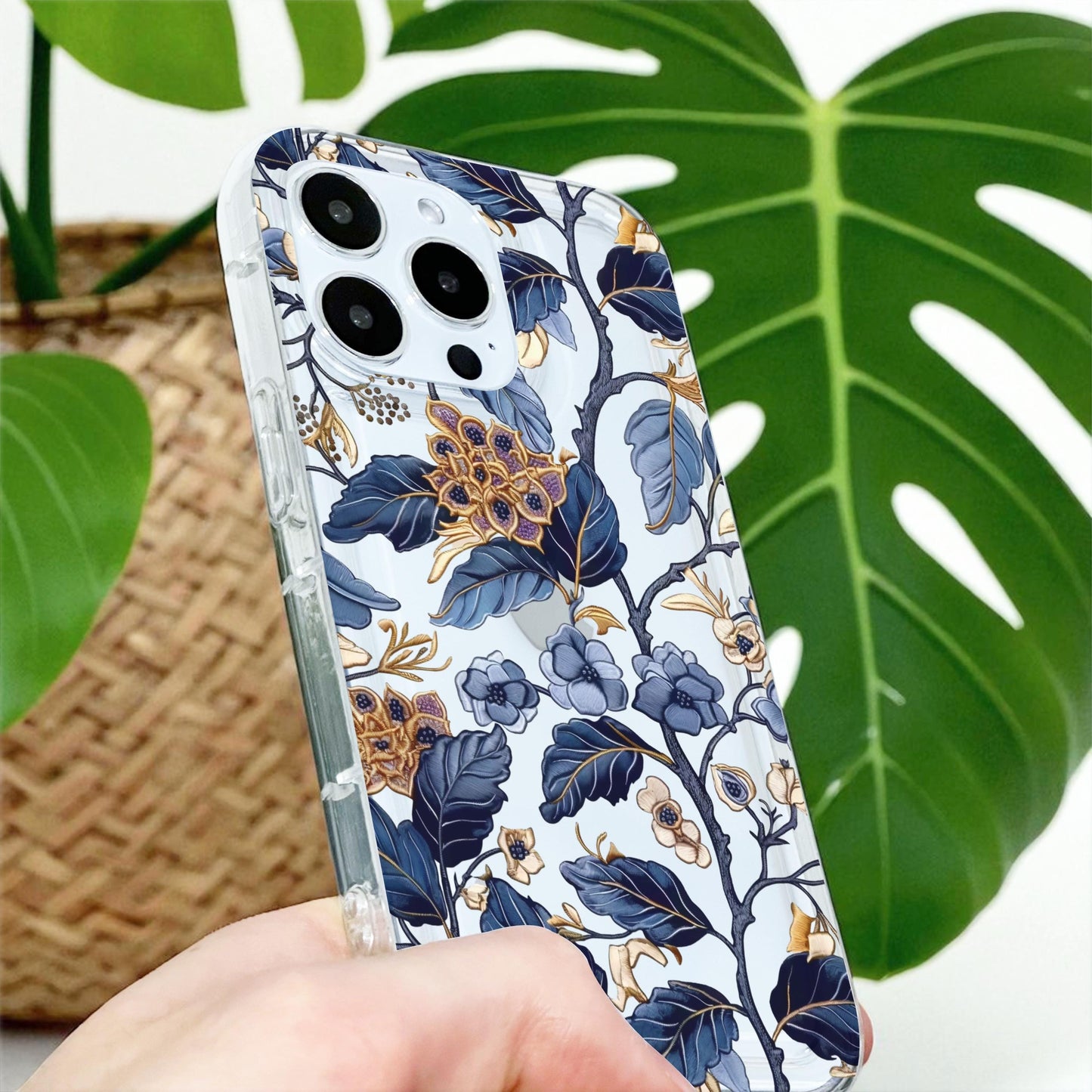Floral Leaf Pattern Clear Phone Case for iPhone 17 16 15 14 13 12 11 11 Pro Max Mini 7 8 XR XS Shockproof Silicone Phone Cover Custom Name