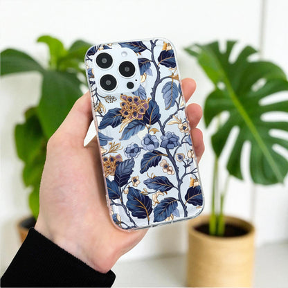 Floral Leaf Pattern Clear Phone Case for iPhone 17 16 15 14 13 12 11 11 Pro Max Mini 7 8 XR XS Shockproof Silicone Phone Cover Custom Name