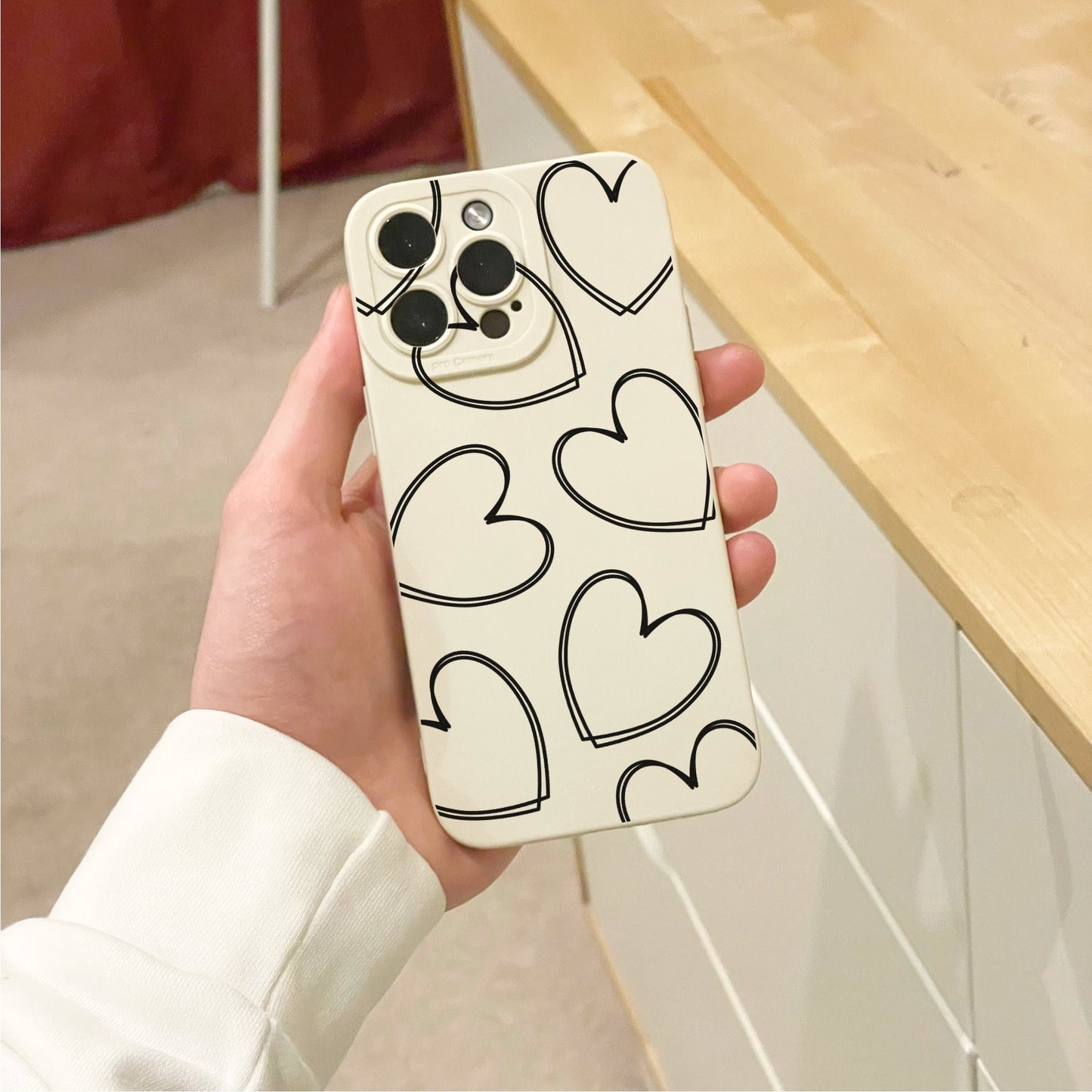 Heart Pattern Beige Phone Case for iPhone 17 16 15 14 13 12 11 11 Pro Max Mini 7 8 XR XS X Shockproof Phone Cover with Personalised Name