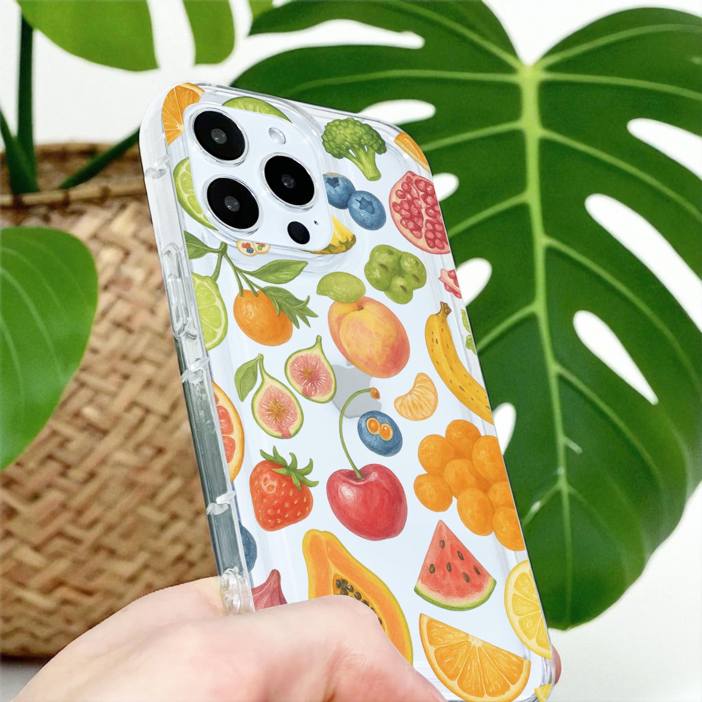 Summer Fruit Pattern Clear Phone Case for iPhone 17 16 15 14 13 12 11 11 Pro Max Mini 7 8 XR XS X Wallet Shockproof Phone Cover Custom Name