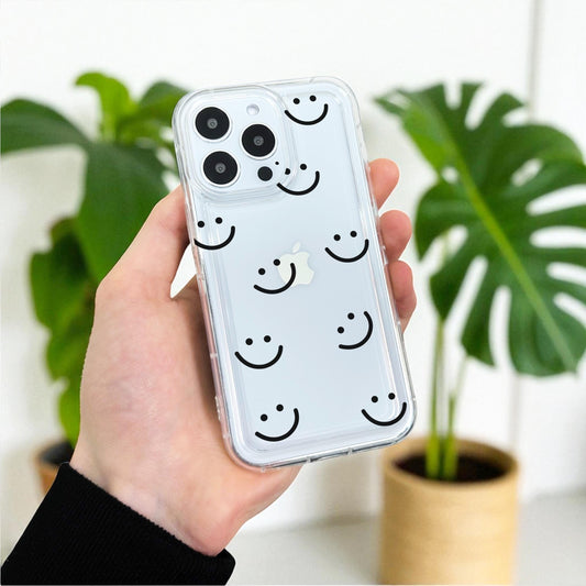 Smile Happy Pattern Clear Phone Case for iPhone 17 16 15 14 13 12 11 11 Pro Max Mini 7 8 XR XS X Shockproof Silicone Phone Cover