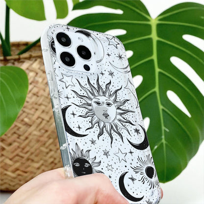 Celestial Sun Moon Pattern Clear Phone Case for iPhone 17 16 15 14 13 12 11 11 Pro Max Mini 7 8 XR XS X Shockproof Silicone Phone Cover
