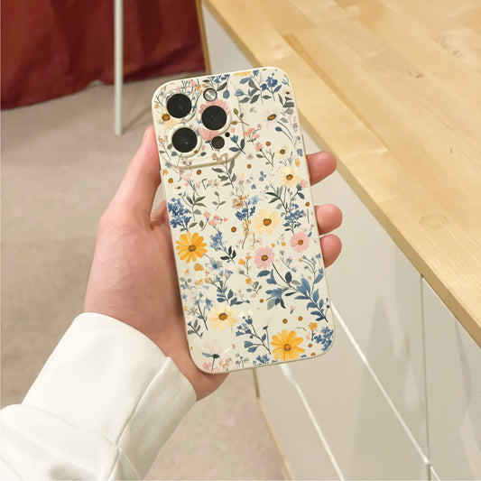 Floral Flower Beige Phone Case for iPhone 17 16 15 14 13 12 11 11 Pro Max Mini 7 8 XR XS X Shockproof Phone Cover with Personalised Name