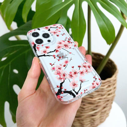Cherry Blossom Clear Phone Case for iPhone 17 16 15 14 13 12 11 11 Pro Max Mini 7 8 XR XS X Shockproof Silicone Phone Cover Custom Name