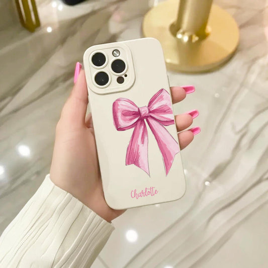 Personalised Name Pink Bow Phone Case for iPhone 17 16 15 14 13 12 11 11 Pro Max Mini 7 8 XR XS X Shockproof Phone Cover Custom Name