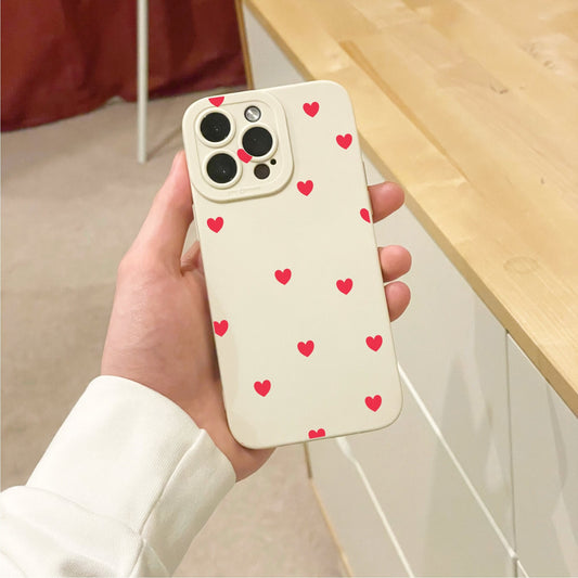 Red Heart  Print Beige Phone Case for iPhone 17 16 15 14 13 12 11 11 Pro Max Mini 7 8 XR XS X Shockproof Phone Cover with Customised Name