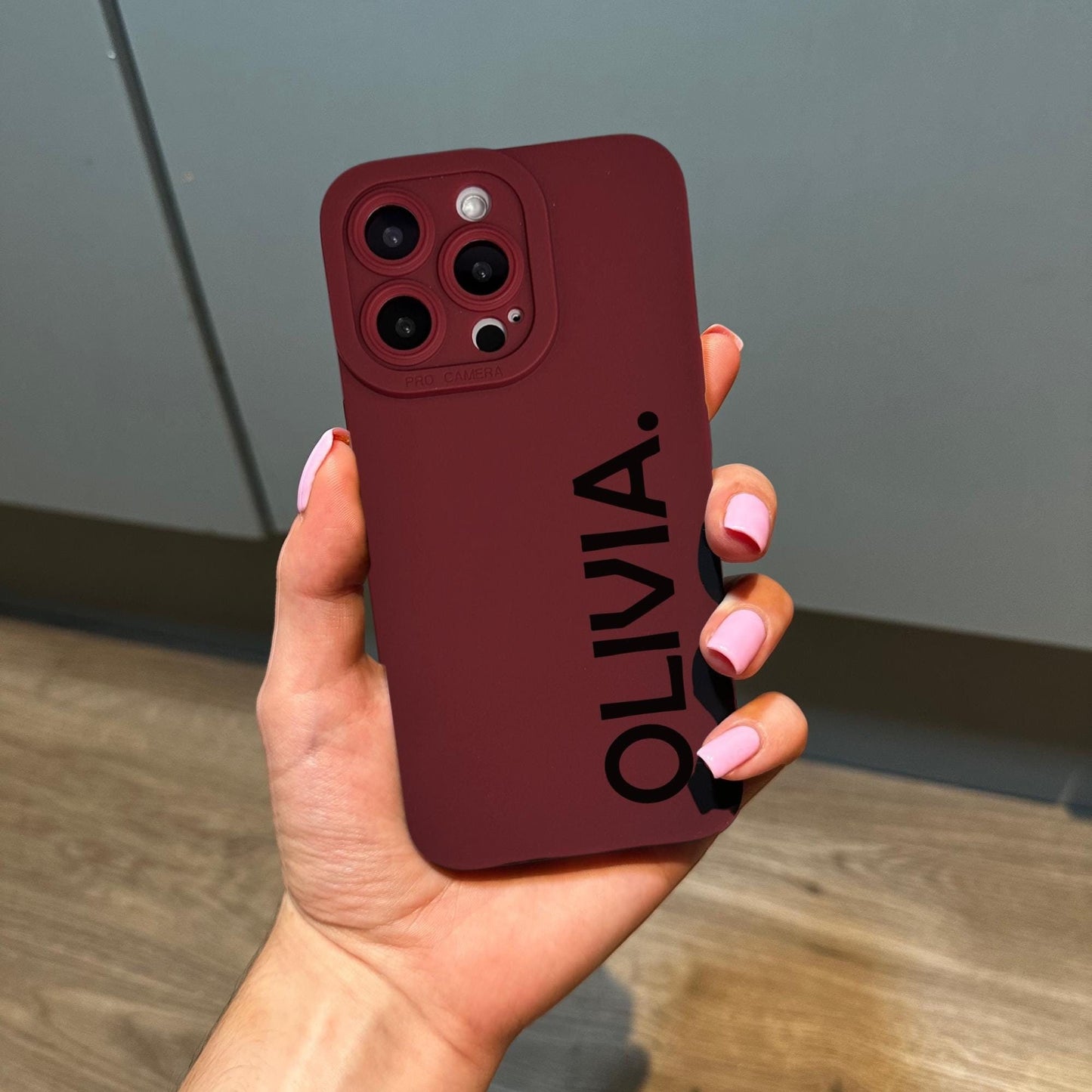 Personalised Name Burgundy Phone Case with Modern Name for iPhone 17 16 15 14 13 12 11 11 Pro Max Mini 7 8 SE XR XS X Shockproof Phone Cover