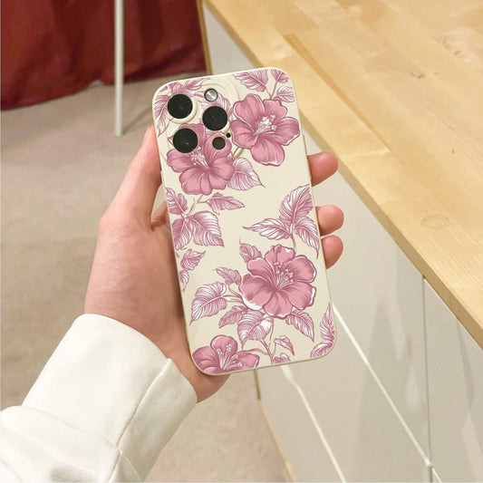 Pink Aloha Flower Floral Beige Phone Case for iPhone 17 16 15 14 13 12 11 11 Pro Max Mini 7 8 SE XR XS X Shockproof Phone Cover Custom Name
