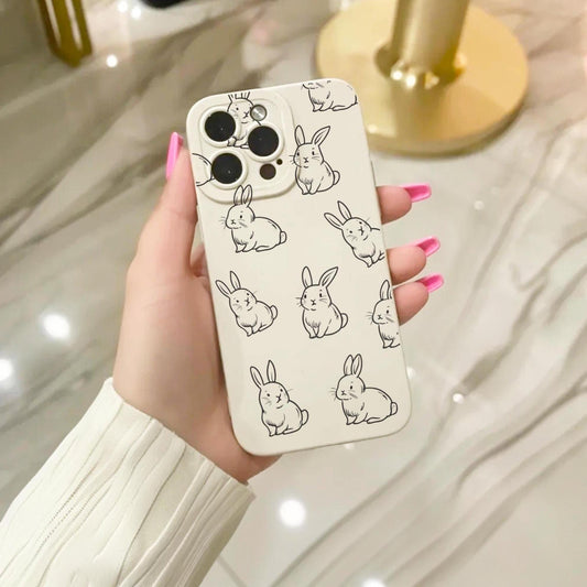 Easter Bunny Pattern Beige Phone Case for iPhone 17 16 15 14 13 12 11 11 Pro Max Mini 7 8 XR XS X Shockproof Phone Cover with Custom Name