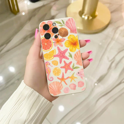 Hibiscus Flower Shell Seahorse Coconut Phone Case for iPhone 17 16 15 14 13 12 11 11 Pro Max Mini 7 8 XR XS X Shockproof Cover Custom Name
