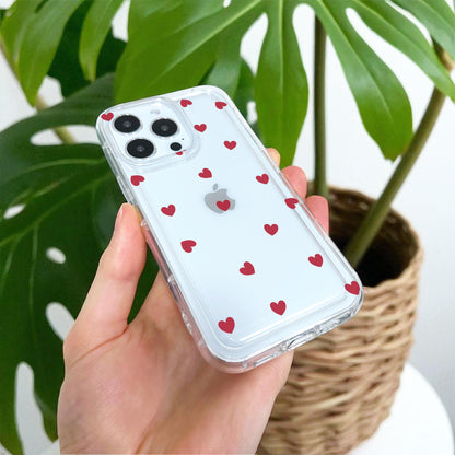 Red Heart Clear Phone Case for iPhone 17 16 15 14 13 12 11 11 Pro Max Mini 7 8 XR XS X Shockproof Slim Phone Cover with Customised Name