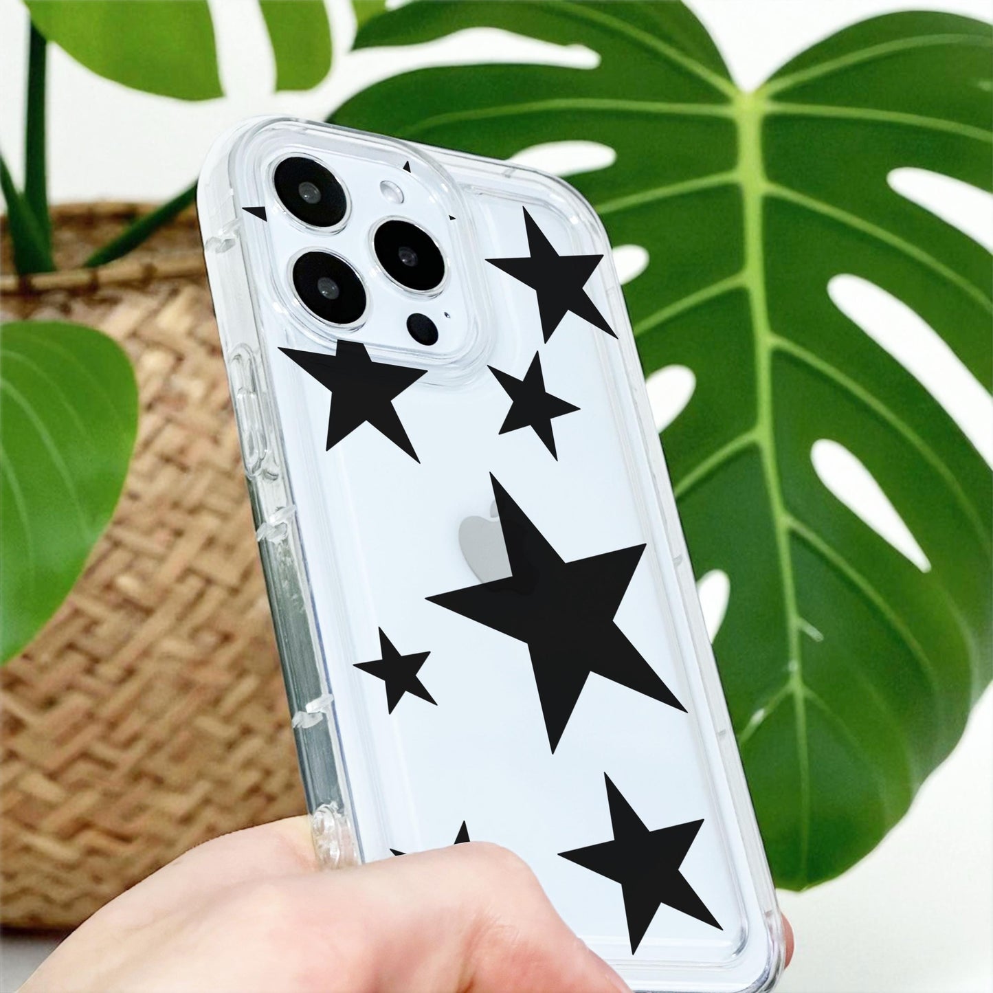Black Star Pattern Clear Phone Case for iPhone 17 16 15 14 13 12 11 11 Pro Max Mini 7 8 XR XS X Shockproof Silicone Phone Cover