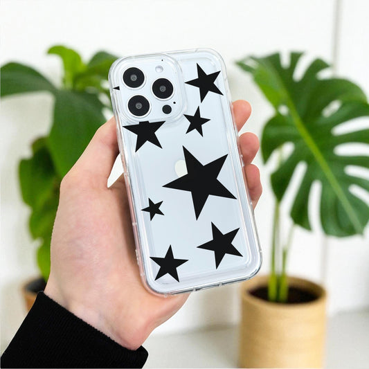 Black Star Pattern Clear Phone Case for iPhone 17 16 15 14 13 12 11 11 Pro Max Mini 7 8 XR XS X Shockproof Silicone Phone Cover