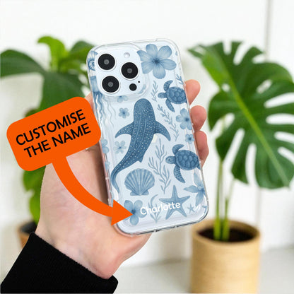 Blue Shark Turtle Shell Pattern Clear Phone Case for iPhone 17 16 15 14 13 12 11 11 Pro Max Mini 7 8 XR XS X Shockproof Cover