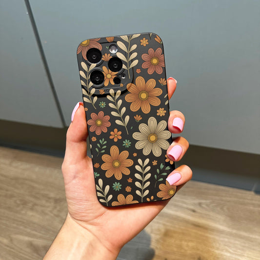Floral Retro Funky Black Phone Case for iPhone 17 16 15 14 13 12 11 11 Pro Max Mini 7 8 XR XS X Shockproof Phone Cover with Customised Name