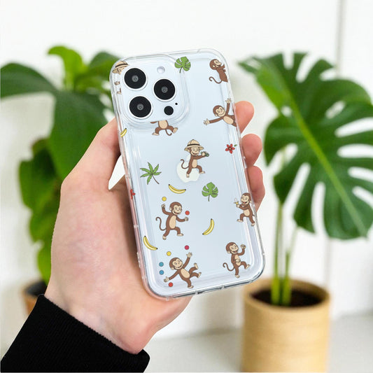 Monkey Cartoon Funny Clear Phone Case for iPhone 17 16 15 14 13 12 11 11 Pro Max Mini 7 8 XR X Shockproof Slim Phone Cover Customised Name