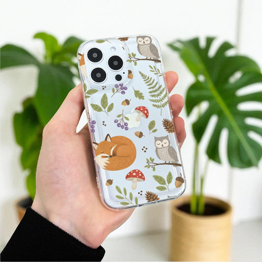 Cottage Core Fox Owl Autumn Clear Phone Case for iPhone 17 16 15 14 13 12 11 11 Pro Max Mini 7 8 XR Shockproof Slim Phone Cover Custom Name